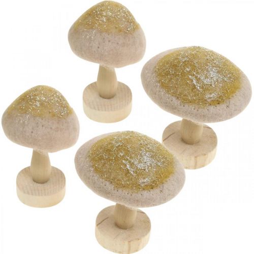 Prodotto Decoro in legno di funghi, feltro con decorazione da tavola glitterata Avvento H11cm 4 pezzi