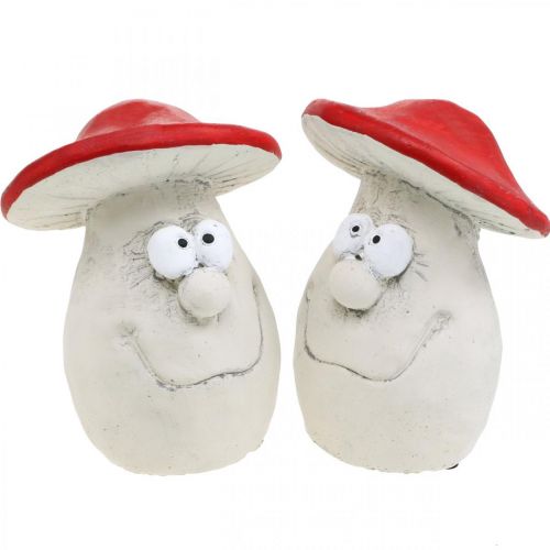 Floristik24 Funghi da decorare, decorazione di Capodanno, funghi di bosco, decorazione in cemento rosso, bianco H10cm L12.5cm 2 pezzi