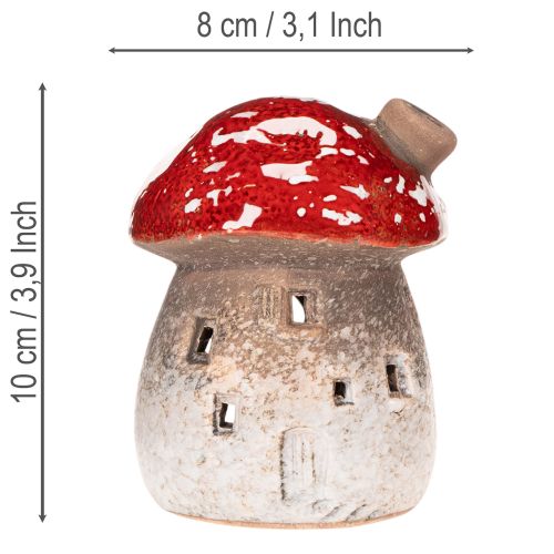 Casa a forma di fungo, faro, statuetta decorativa in amanita muscaria con camino, 10 cm, 2 pezzi | Floristik24.it