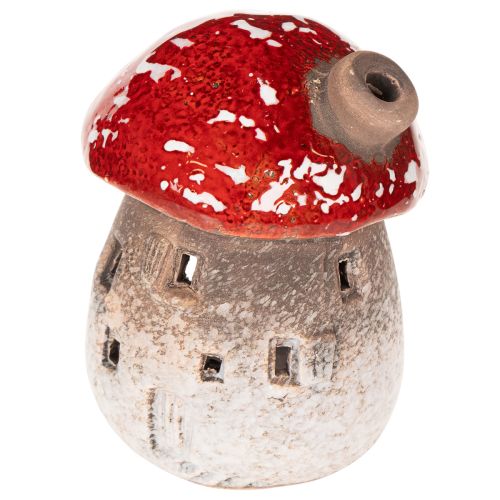 Casa a forma di fungo, faro, statuetta decorativa in amanita muscaria con camino, 10 cm, 2 pezzi | Floristik24.it