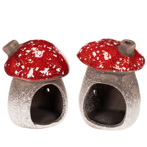 Casa a forma di fungo, faro, statuetta decorativa in amanita muscaria con camino, 10 cm, 2 pezzi | Floristik24.it