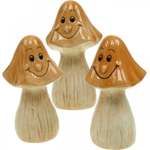Funghi decorativi in ceramica marrone figure decorative autunnali Ø6cm H10,5cm 3 pezzi