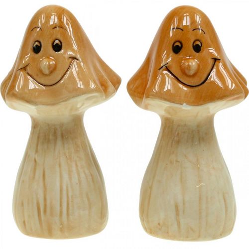 Prodotto Funghi decorativi in ceramica marrone figure decorative autunnali Ø6cm H10,5cm 3 pezzi