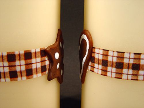 Floristik24 Crema di candele al pilastro con stella cerata / cuore su checkerband