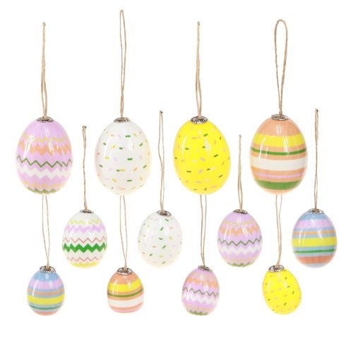 Floristik24 Uova di Pasqua in plastica pendenti colori assortiti H3,5–5,5 cm 24 pz