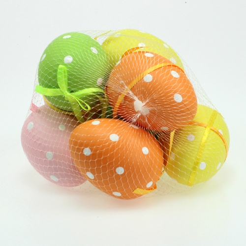 Prodotto Uova di plastica con pois assortiti. 9,5 cm 8 pezzi