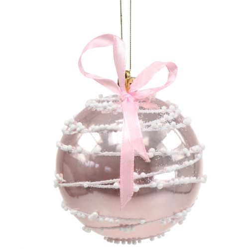 Floristik24 Palla di natale rosa con fiocco Ø8cm 2 pezzi