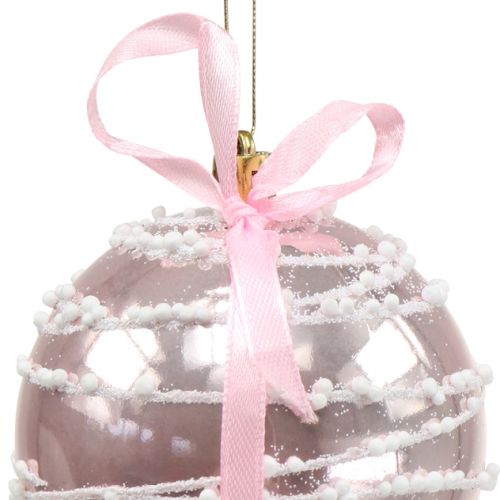 Floristik24 Palla di natale rosa con fiocco Ø8cm 2 pezzi