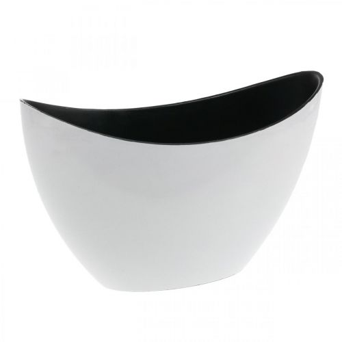 Ciotola decorativa, ovale, bianca, nera, fioriera in plastica, 24 cm