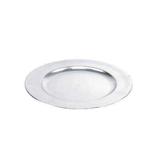 Floristik24 Piatto in plastica 25 cm argento con effetto foglia argento