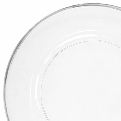Floristik24 Piatto decorativo con bordo argento in plastica trasparente Ø33cm
