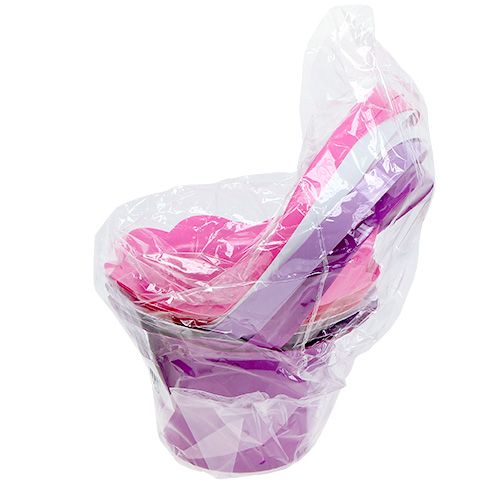 Floristik24 Vaso in plastica con manico colorato Ø15cm H9,5cm 10 pezzi