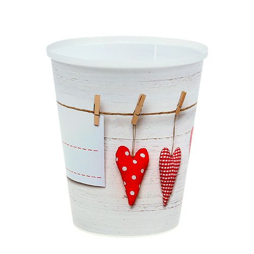 Floristik24 Vaso in plastica crema con cuori Ø12cm H13,5cm 1p