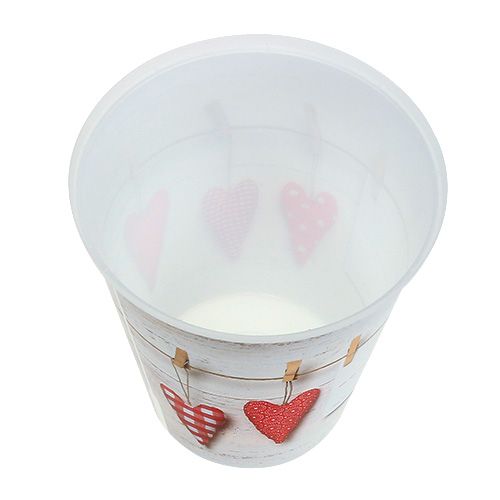 Floristik24 Vaso in plastica crema con cuori Ø12cm H13,5cm 1p