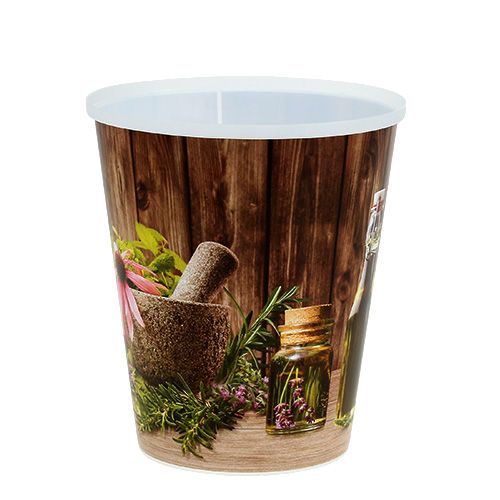 Floristik24 Vaso in plastica con motivo a erbe Ø12cm H13,5cm, 1pce