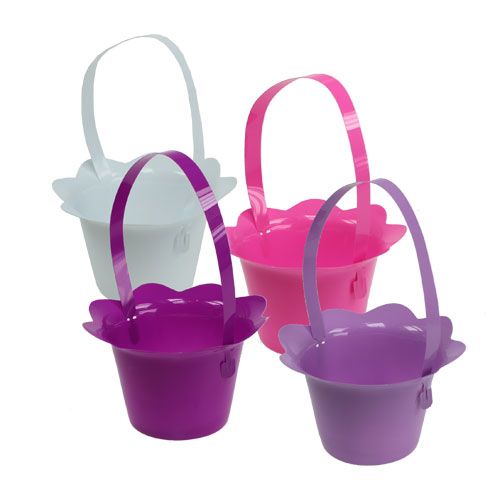 Floristik24 Vaso in plastica con manico colorato Ø15cm H9,5cm 10 pezzi