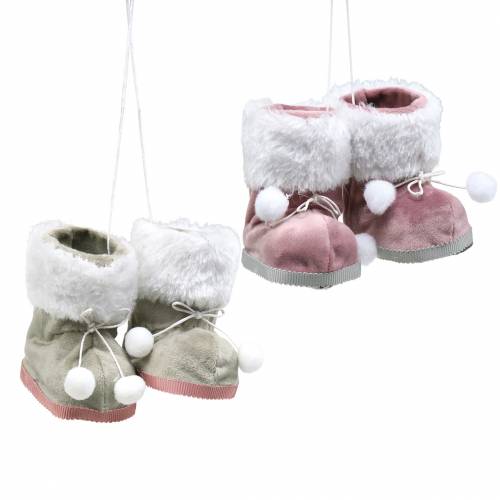 Prodotto Addobbi natalizie Paio di scarpe in peluche Grigio / rosa 10 cm x 8 cm 2 pezzi