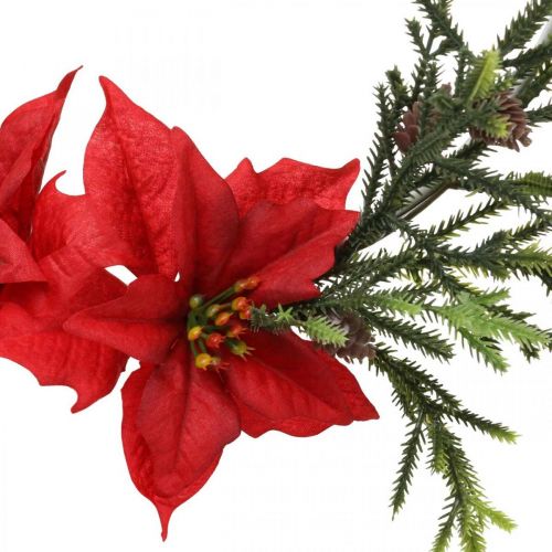 Prodotto Corona decorativa poinsettia e rami di conifere artificialmente Ø30cm