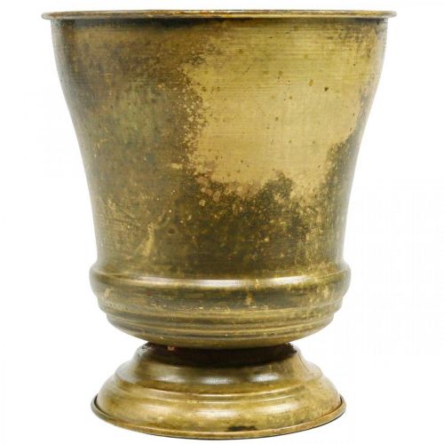 Vaso vintage in metallo con tazza in ottone Ø17cm H19cm | Floristik24.it