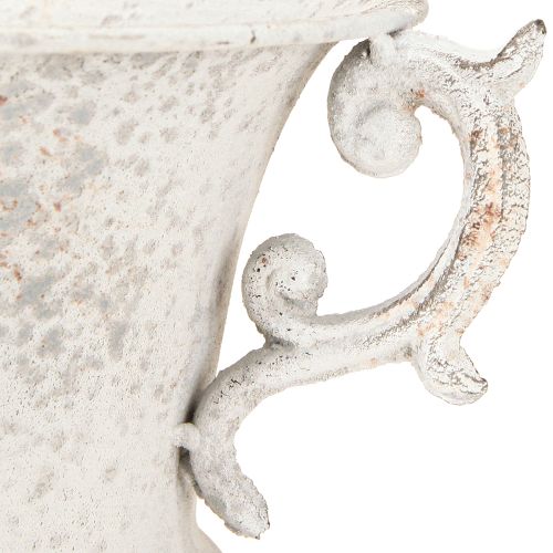 Prodotto Tazza con manico in metallo decorativo fioriera grigio bianco H29,5cm