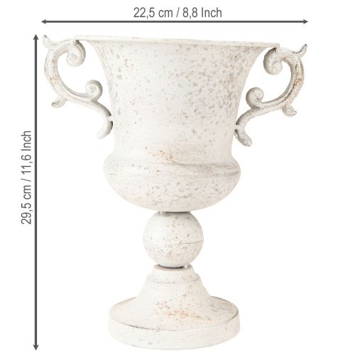 Prodotto Tazza con manico in metallo decorativo fioriera grigio bianco H29,5cm