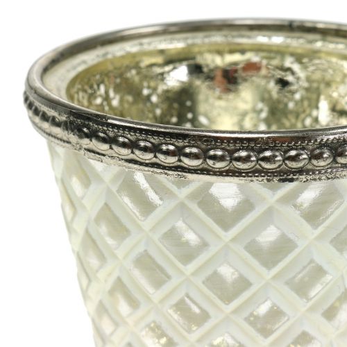 Floristik24 Tealight bicchiere di vetro contadino argento H9cm
