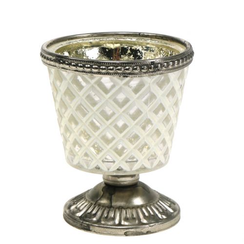 Floristik24 Tealight bicchiere di vetro contadino argento H9cm