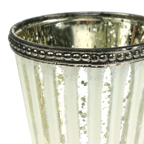 Floristik24 Tazza tea light in vetro contadino argento H11cm