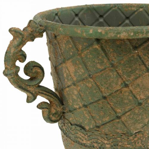 Floristik24 Coppa per piantare, calice con manici, vaso in metallo aspetto antico Ø15,5cm H23.5cm