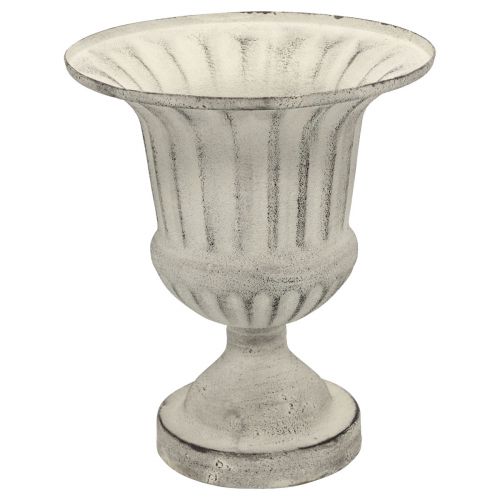 Floristik24 Vaso Coppa in Metallo Deco Shabby Chic Bianco Grigio H24cm Ø20cm