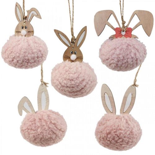 Ciondolo coniglietto ciondolo deco in legno rosa Ø5cm-10cm 6 pezzi