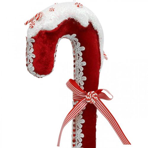 Prodotto Decorazione bastoncino di zucchero grande natalizio rosso bianco con pizzo H36cm