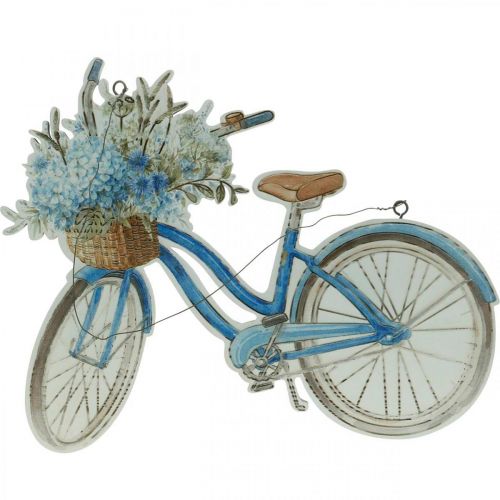 Floristik24 Cartello decorativo in legno per bicicletta Cartello decorativo estivo da appendere blu, bianco 31 × 25 cm