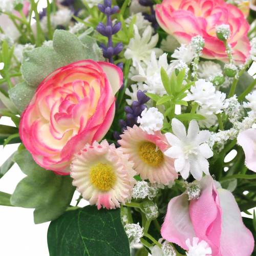 Floristik24 Mazzo artificiale con ranuncoli e bellis rosa, bianco Ø20cm
