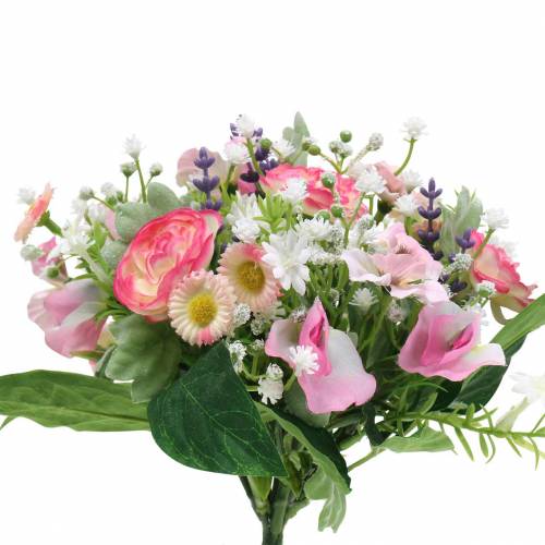 Floristik24 Mazzo artificiale con ranuncoli e bellis rosa, bianco Ø20cm