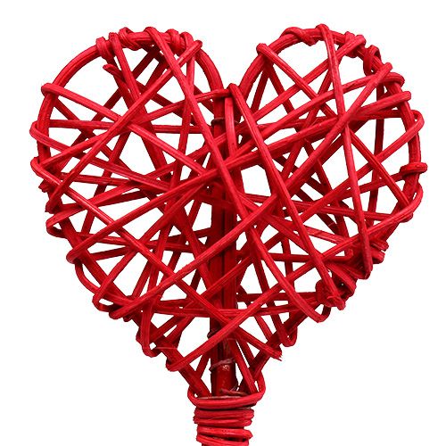 Floristik24 Cuore in rattan su bastone rosso 7 cm L45 cm 18 pz