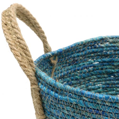 Floristik24 Cesto in rattan natura/blu Ø40/32/26cm 3pz