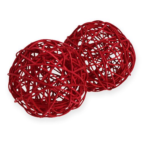 Floristik24 Palla in rattan 10 cm rossa 10 pezzi