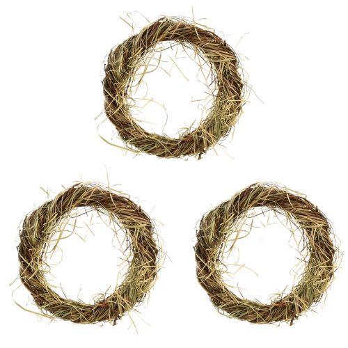 Floristik24 Corona di vite corona naturale con fieno marrone verde Ø25cm 3 pz