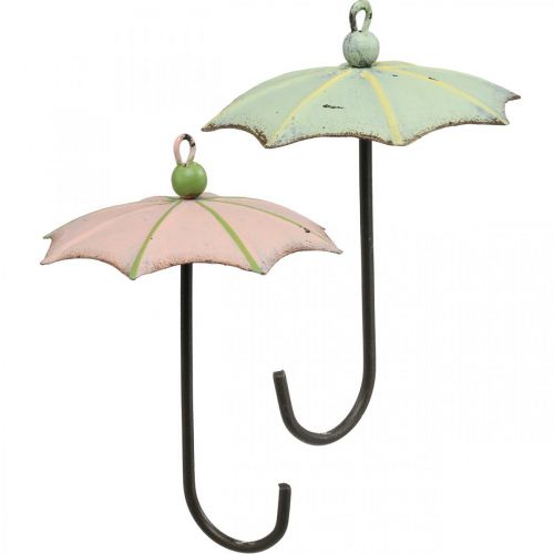 Floristik24 Ombrelli da appendere, decorazione primaverile, ombrello, decorazione in metallo rosa, verde H12.5cm Ø9cm 4 pezzi