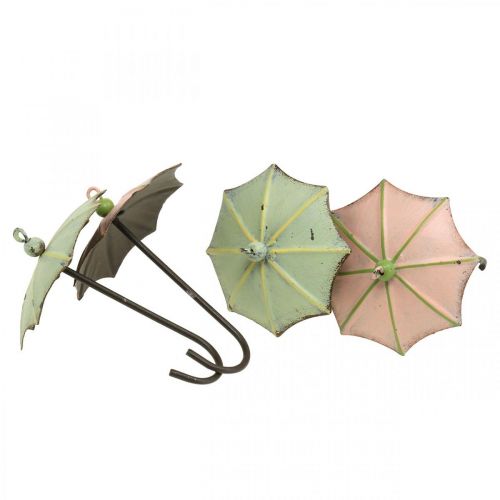 Floristik24 Ombrelli da appendere, decorazione primaverile, ombrello, decorazione in metallo rosa, verde H12.5cm Ø9cm 4 pezzi