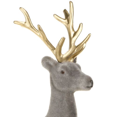 Prodotto Decorazione a forma di cervo seduto, floccato grigio oro 15×6×15,5 cm, 3 pezzi