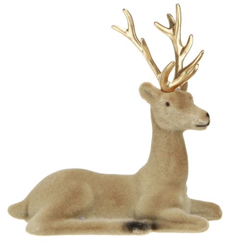 Decorazione di cervo seduto floccato marrone chiaro 15×6×15,5cm