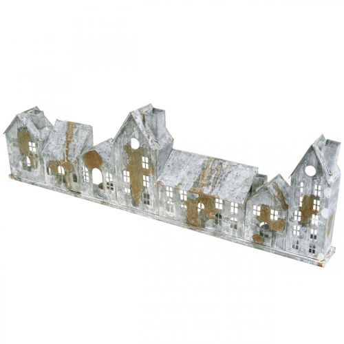 Casette luminose, decorazioni per finestre, casette luminose argentate, lanterna in metallo effetto antico, L67,5cm H20cm | Floristik24.it