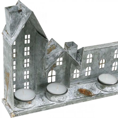 Floristik24 Casette per illuminazione, decorazione per finestre, fari argento, lanterna in metallo aspetto antico L67,5cm H20cm