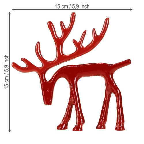 Prodotto Decorazione a forma di renna, decorazione da tavolo in metallo, Natale, rosso, 15 cm