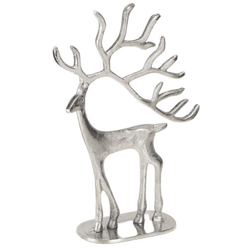 Decorazione renna figura di cervo metallo argento H31cm