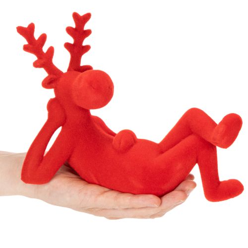 Statuetta decorativa di renna rossa, sdraiata, design moderno, 24 cm, 2 pezzi | Floristik24.it