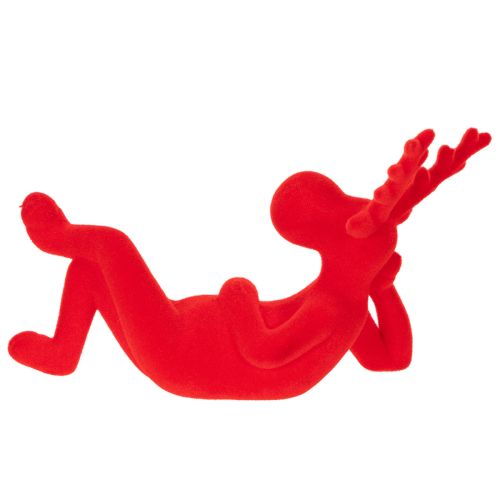 Statuetta decorativa di renna rossa, sdraiata, design moderno, 24 cm, 2 pezzi | Floristik24.it