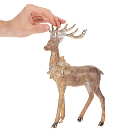 Statuetta decorativa di cervo con corna, da appoggio, decorazione natalizia, 28 cm | Floristik24.it